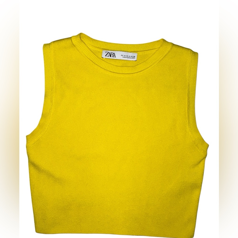 Zara Yellow Small Sleeveless Cropped Top Knit Stretchy Like New Sweater Tank